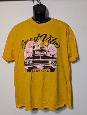 Women's Popular Girl Good Vibes Babygirl Yellow Graphic T-Shirt XL